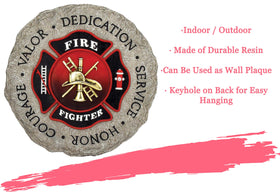 Spoontiques firefighter wall plaque back features hanging hardware for easy mounting.