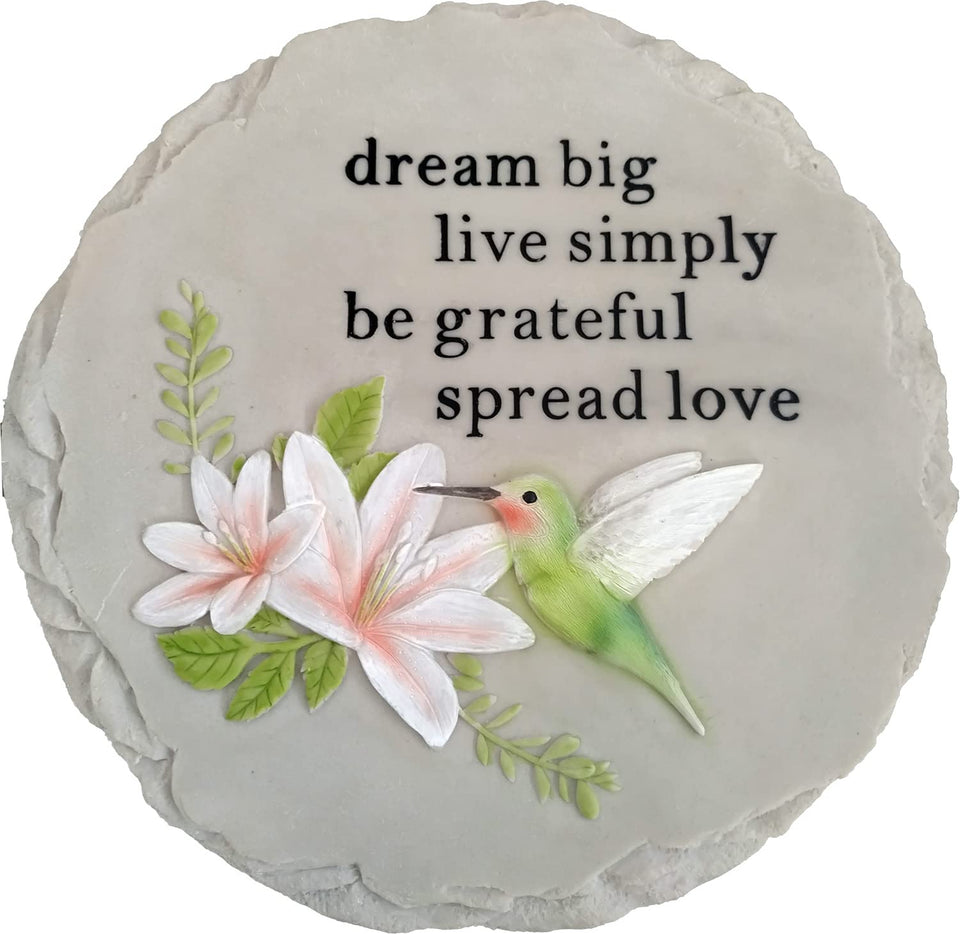 Spoontiques hummingbird stepping stone enhances outdoor decor and welcomes guests along garden paths.