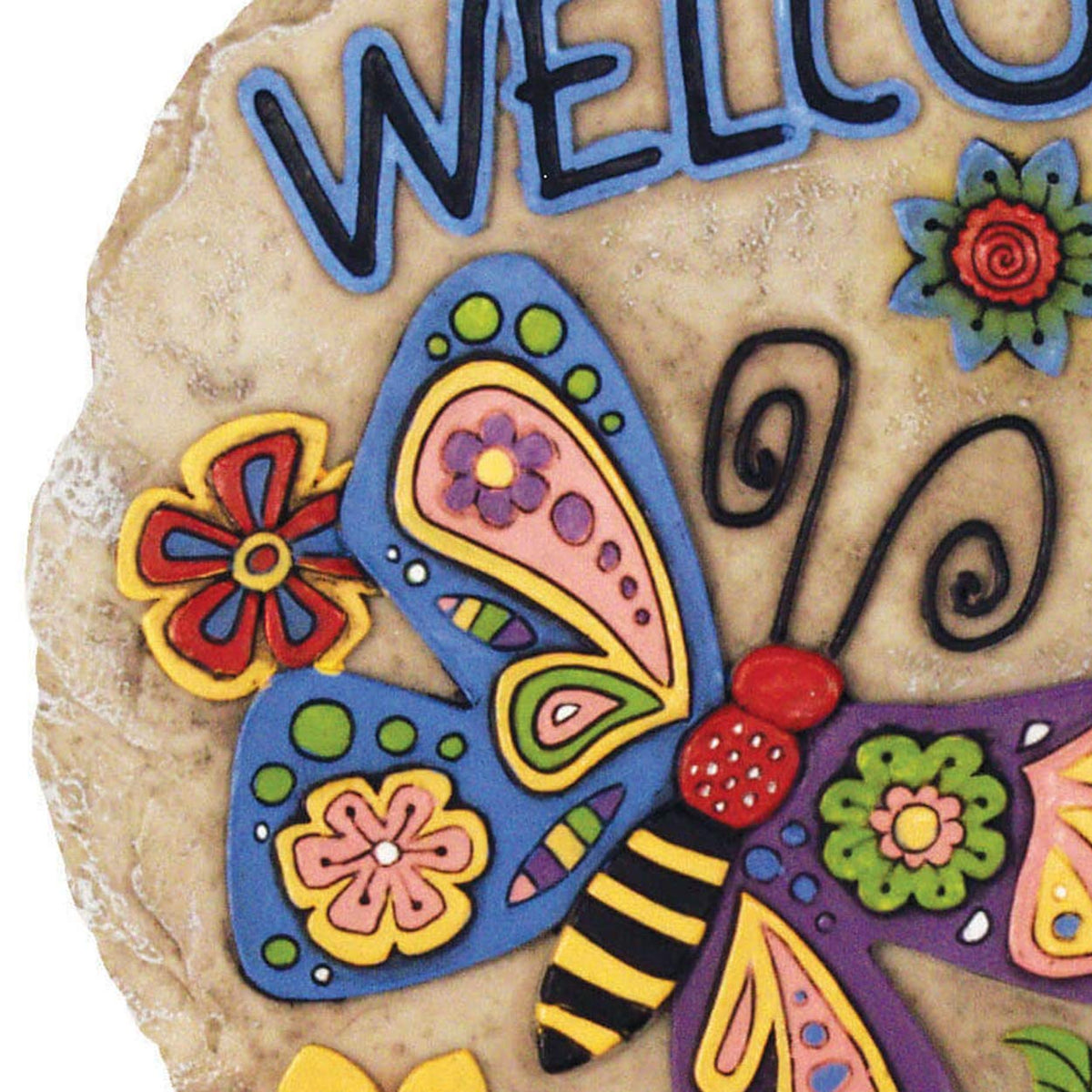 Spoontiques outdoor resin stepping stone withstands weather while brightening walkways.