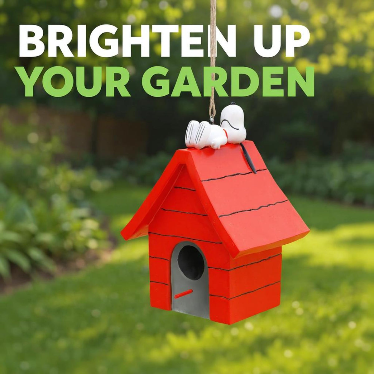 Spoontiques Snoopy Birdhouse garden decor, durable resin for patios and porches.