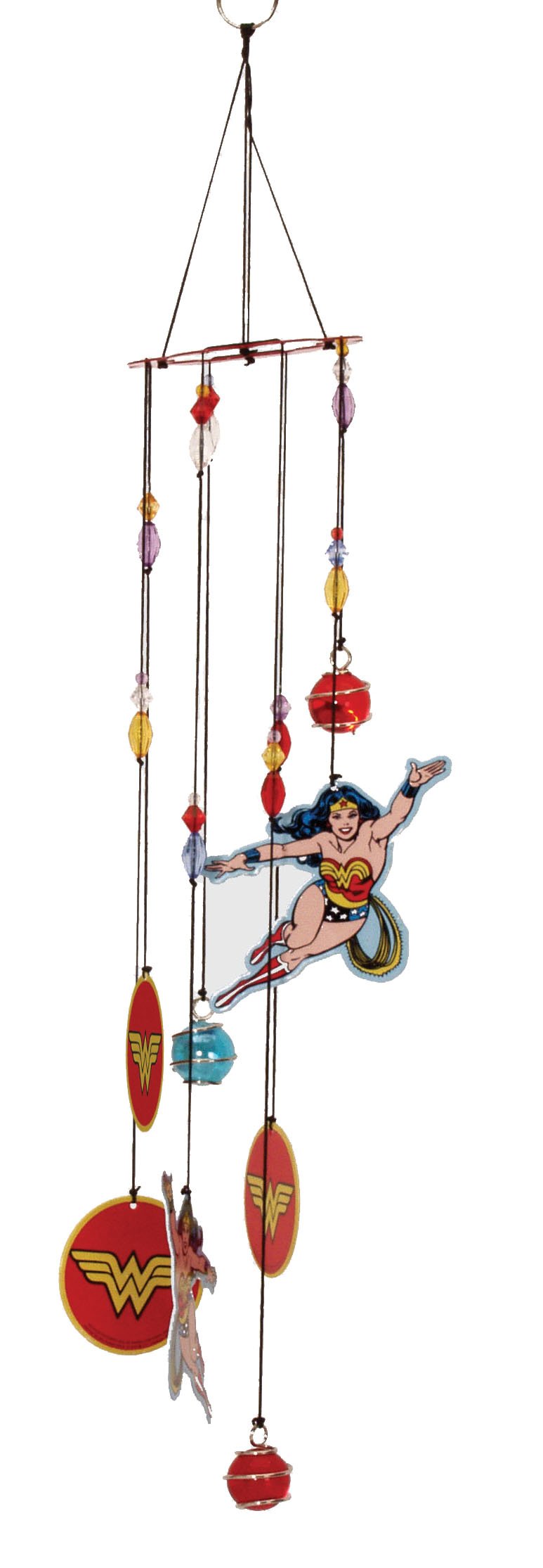Spoontiques Wonder Woman wind chime for outdoor decor, adding whimsical sound to your garden.