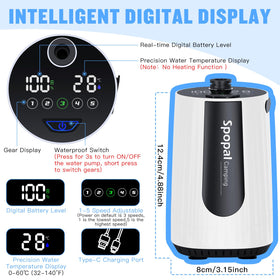Spopal 10000mAh battery powering long, quiet outdoor showers