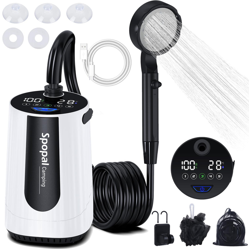 Spopal portable shower with stand for easy camping setup and stability