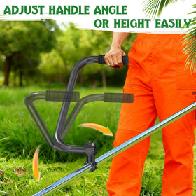 SporGain upgraded weed eater handle strap worn on shoulder for comfortable long use