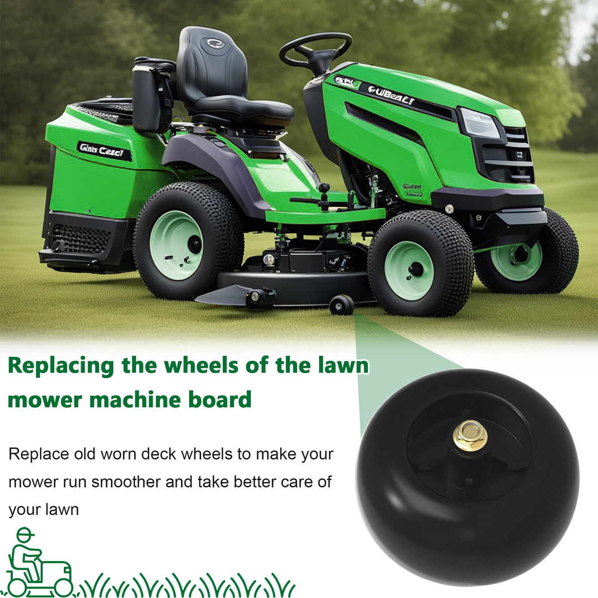 Sporthfish 753-04856A deck wheels installed on a mower in use