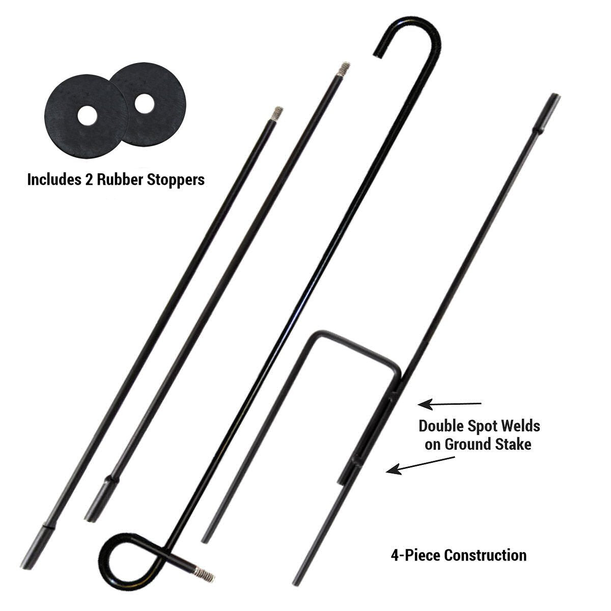 4-piece design allows compact storage with double-welded stake for durability