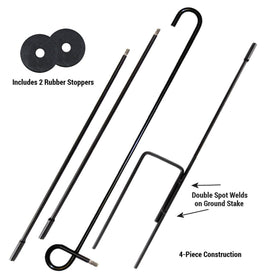 4-piece design allows compact storage with double-welded stake for durability