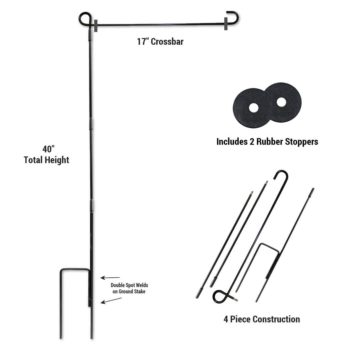 Garden flag stand crossbar supports flags up to 15 inches wide