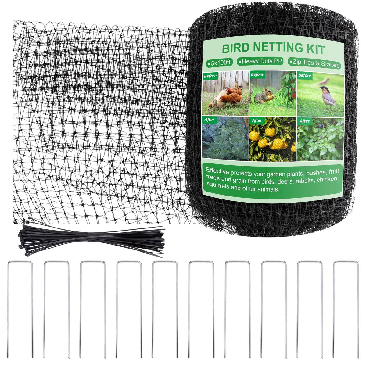 SPORTYOUTH bird netting spread over garden beds to deter birds and protect crops.