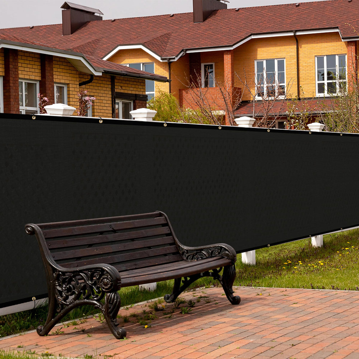 SPORTYOUTH privacy screen with brass grommets at corners for sturdy outdoor mounting