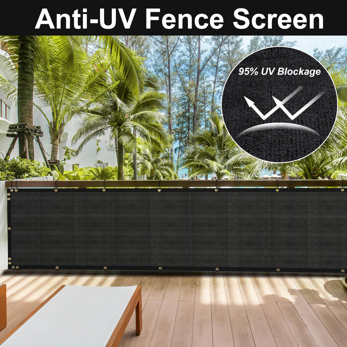 Outdoor SPORTYOUTH privacy screen shown on balcony or garden fence