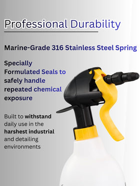 Sprayers Plus 316 stainless steel spring ensures durable chemical resistance during tough cleaning jobs.