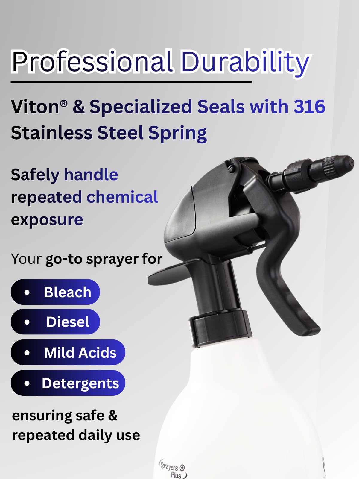 Sprayers Plus 803 long-reach design reaches up to 25 feet for high or distant surfaces.