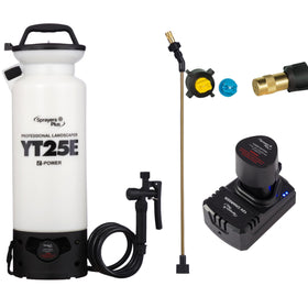 Sprayers Plus YT25E in use with 2-gallon reservoir for easy yard spraying.