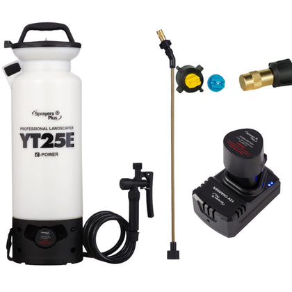 Sprayers Plus YT25E in use with 2-gallon reservoir for easy yard spraying.
