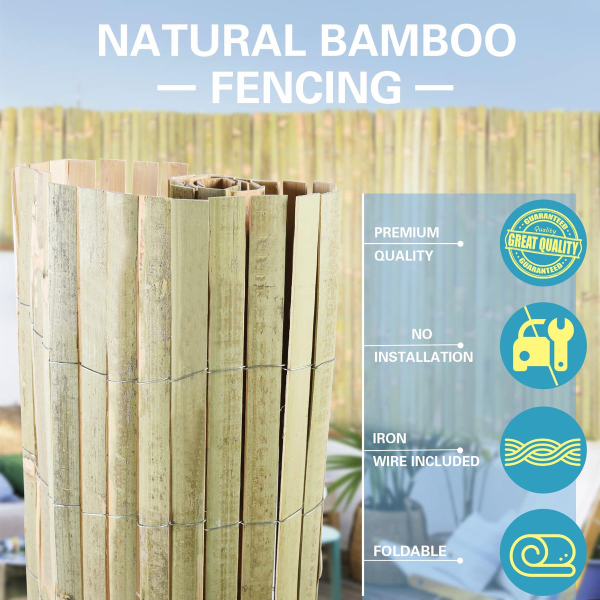 Sprigra bamboo slat fence decorative patio use beautifies outdoor spaces.