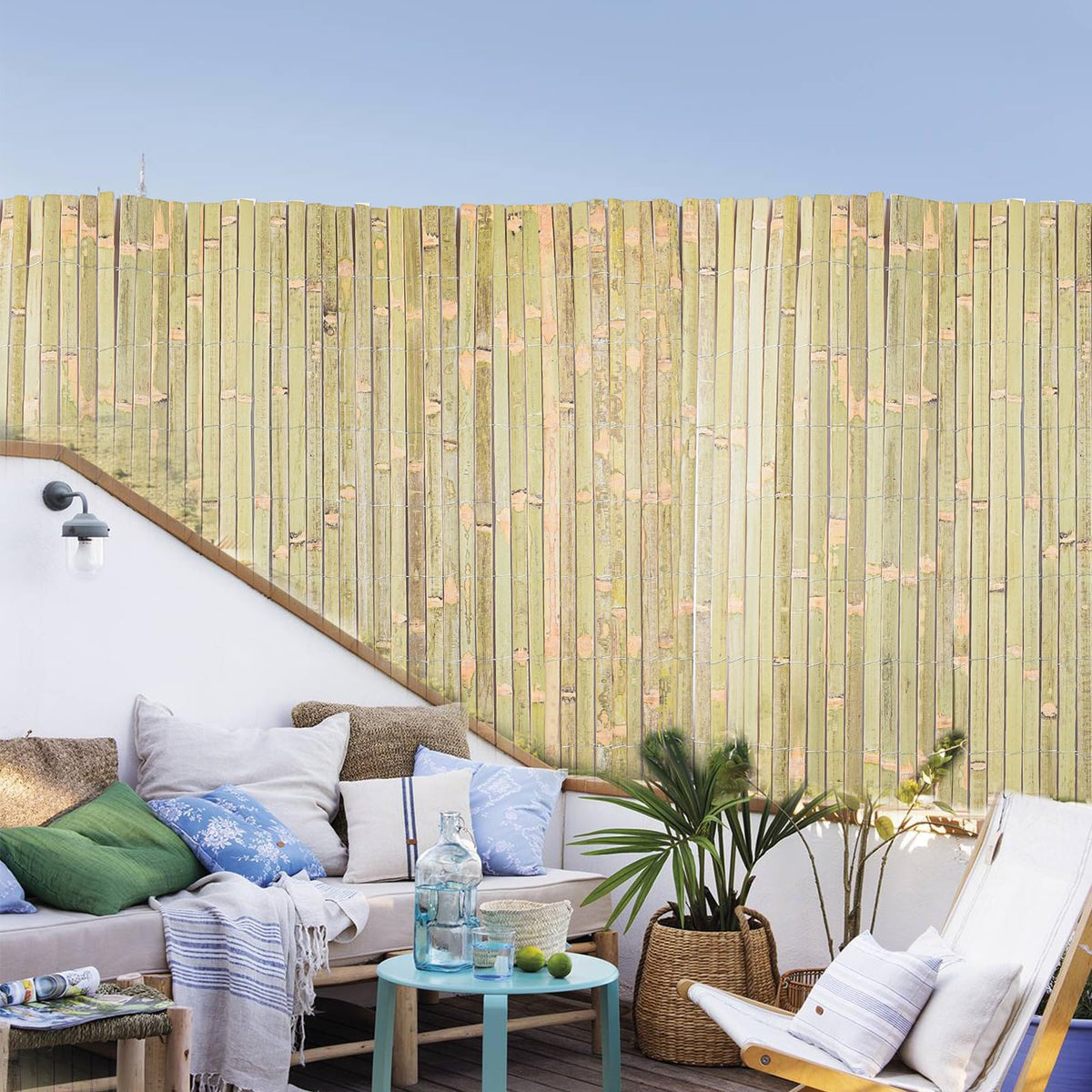 Sprigra bamboo slat fence poolside privacy for outdoor spaces.