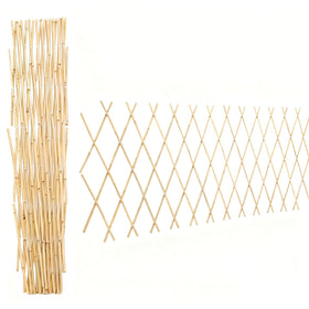 Sprigra bamboo trellis expanded wide for climbing plants in an outdoor garden.