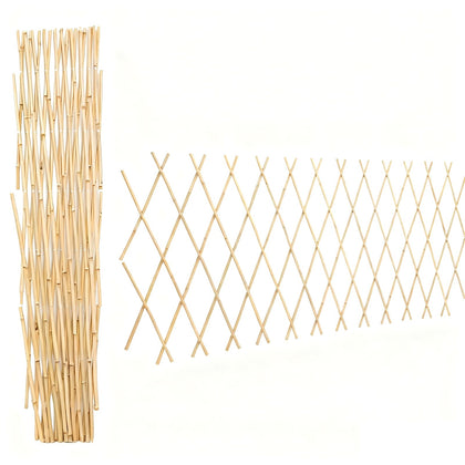 Sprigra bamboo trellis expanded wide for climbing plants in an outdoor garden.