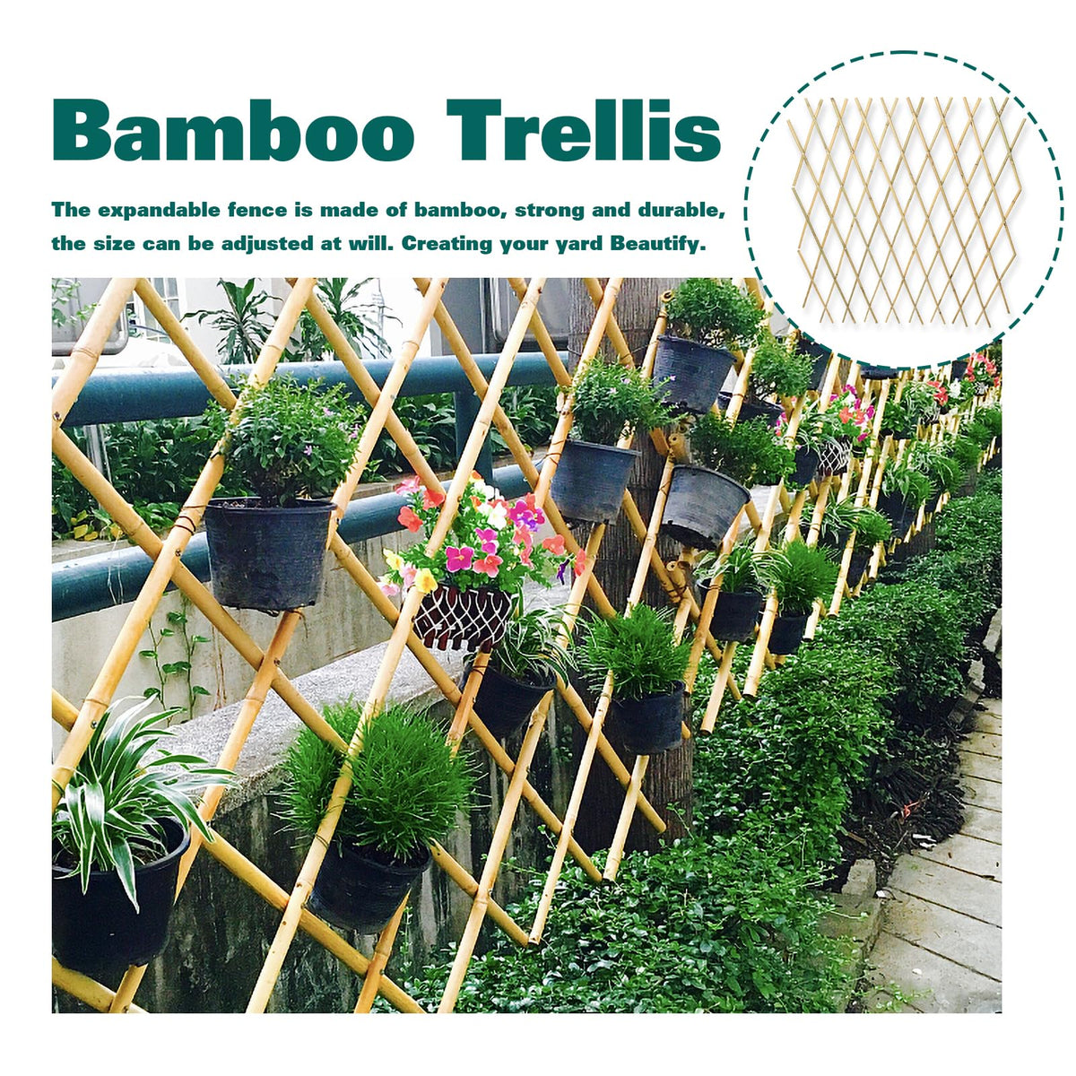 Sprigra bamboo lattice with galvanized nails for secure outdoor setup.