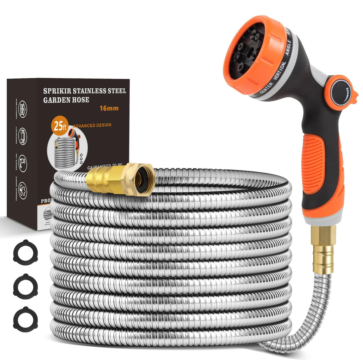 SPRIKIR 25ft metal garden hose bends around corners for easy reach.