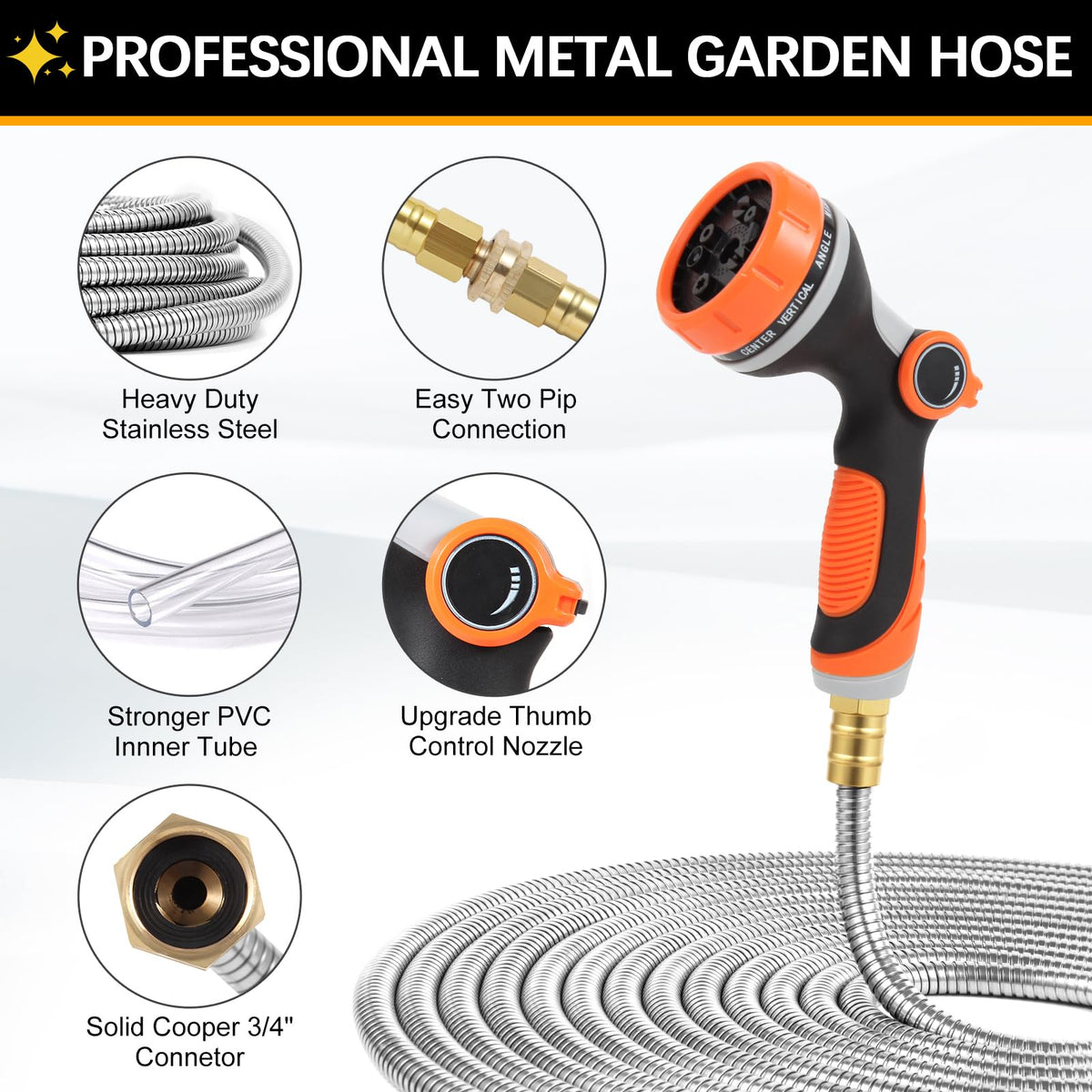 SPRIKIR metal hose 50 ft kink-free nozzle prevents tangled watering sessions.