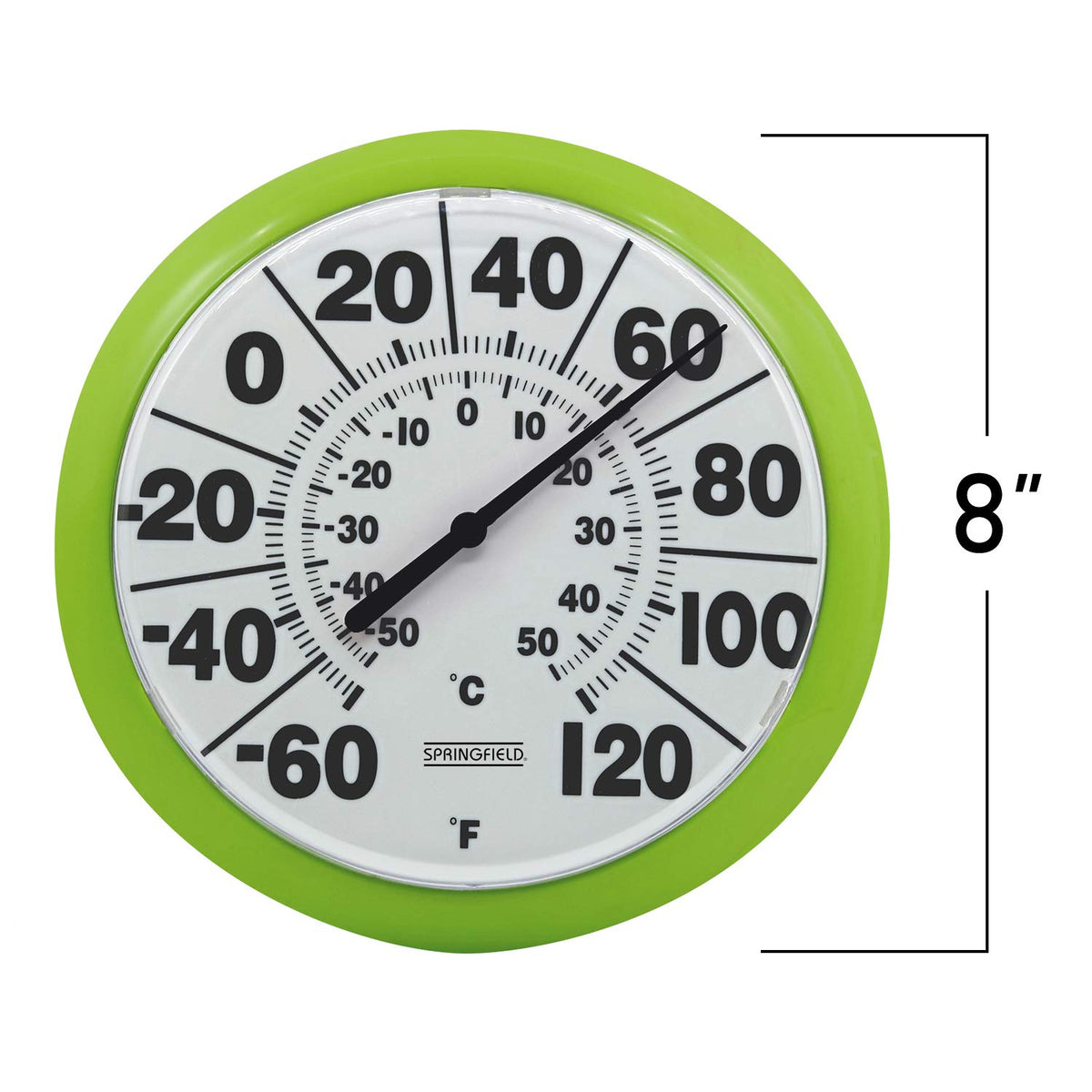 Springfield thermometer showing a clear protective lens for quick yard reads.