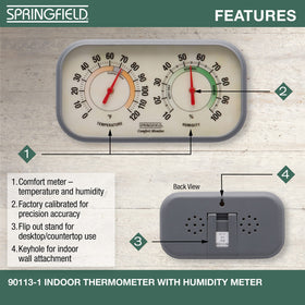 Springfield Color Track hygrometer scale showing humidity range for nursery comfort.
