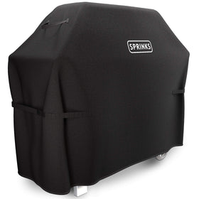 SPRINKS grill cover on Weber grill side view protects from rain and wind