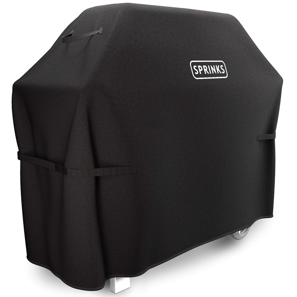 SPRINKS grill cover on Weber grill side view protects from rain and wind