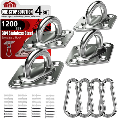 Sprookber pad eye snap hook in stainless steel for durable hammock mounting.