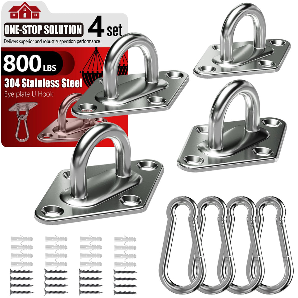 Sprookber pad-eye snap hook set for secure hammock and plant hangs