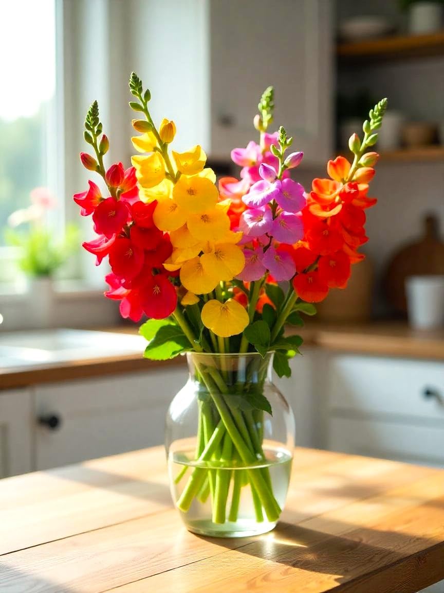 Sprouticus Maximus Seeds Multicolor Dwarf Snapdragon in pots demonstrates compact height for containers.
