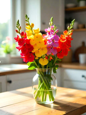 Sprouticus Maximus Seeds Multicolor Dwarf Snapdragon in pots demonstrates compact height for containers.