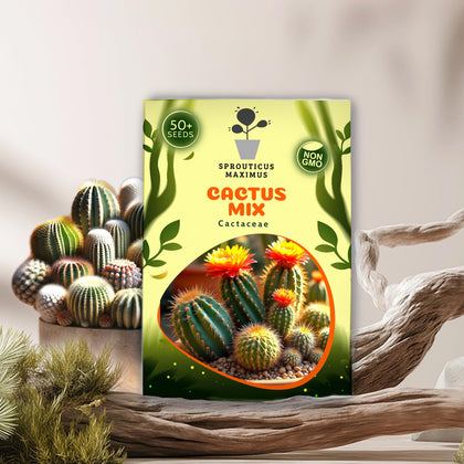 Sprouticus Maximus Seeds Cactus Mix assortment shapes for diverse indoor containers.
