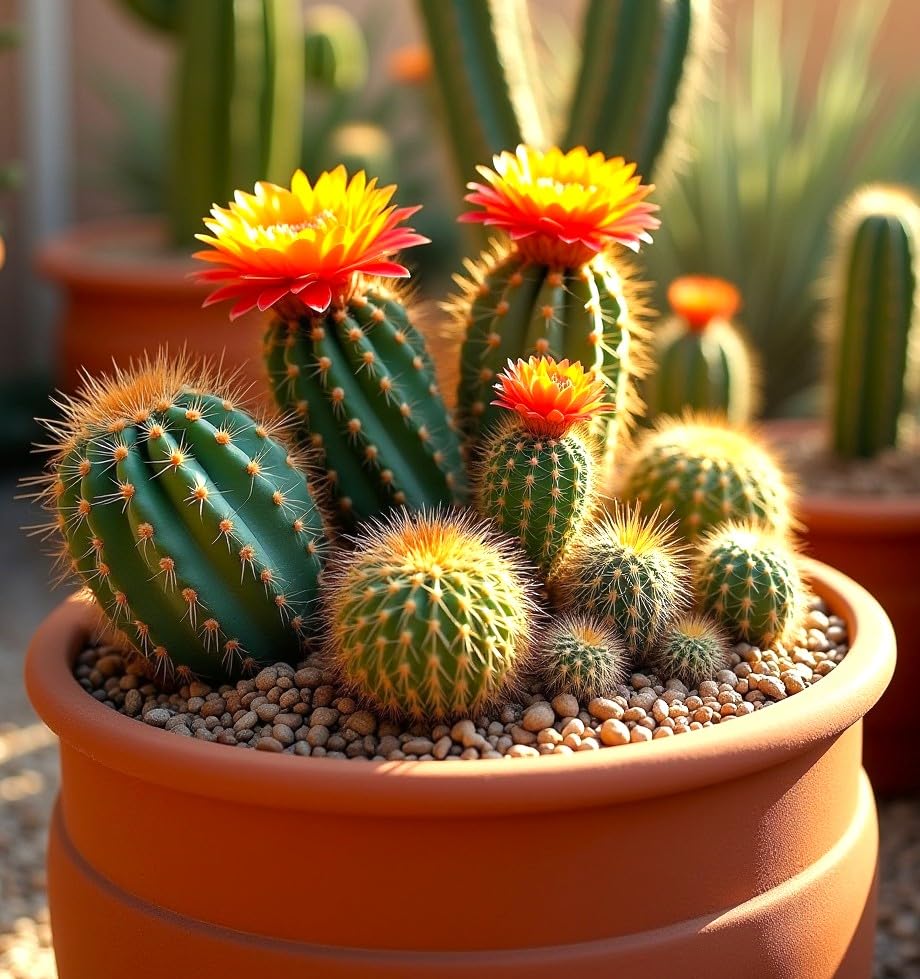 Sprouticus Maximus Seeds Cactus Mix in pots shows compact growth for shelves.