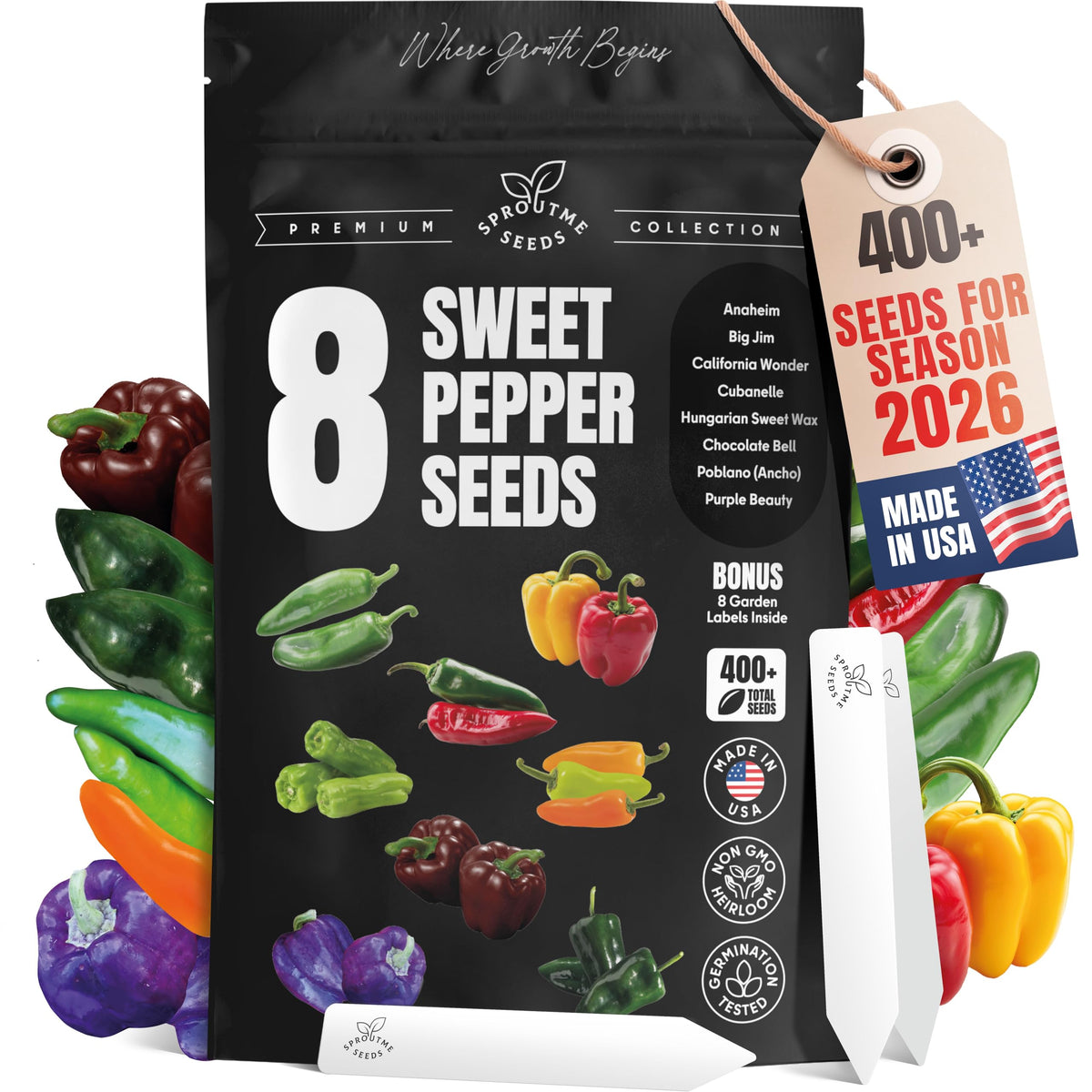 SproutMe Seeds California Wonder pepper seeds for reliable, sweet peppers from home gardens.