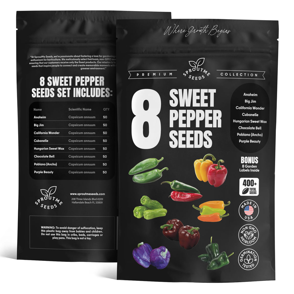 SproutMe Seeds Eight-Variety Mix pepper seeds offer versatile home gardening options.