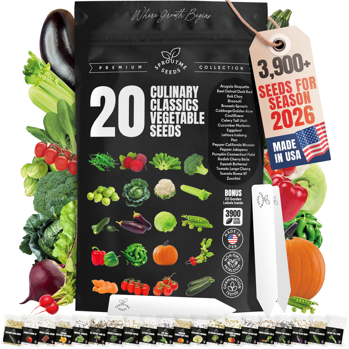 SproutMe Seeds variety pack packets ready for easy garden planning.