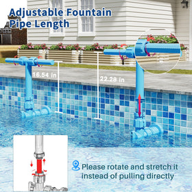 Spyong Pool Fountain height adjustable pole fits shallow to deep pools with ease.