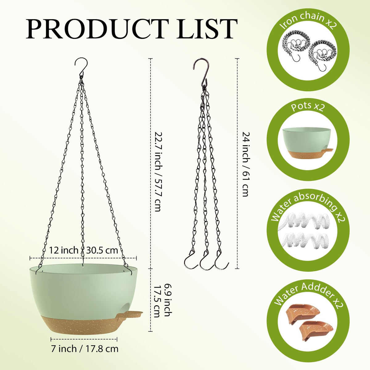 SQKH 12-inch hanging basket with chains for easy outdoor or indoor hanging