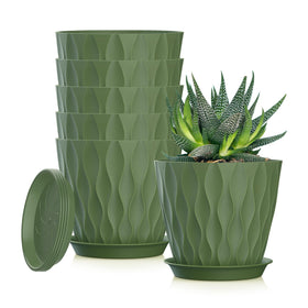 SQKH 5-inch planter pot in green, front view with drainage tray for tidy water management.