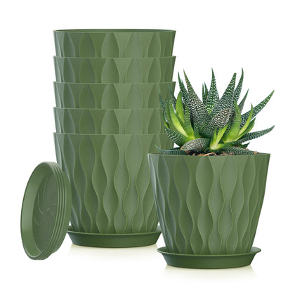 SQKH 5-inch planter pot in green, front view with drainage tray for tidy water management.