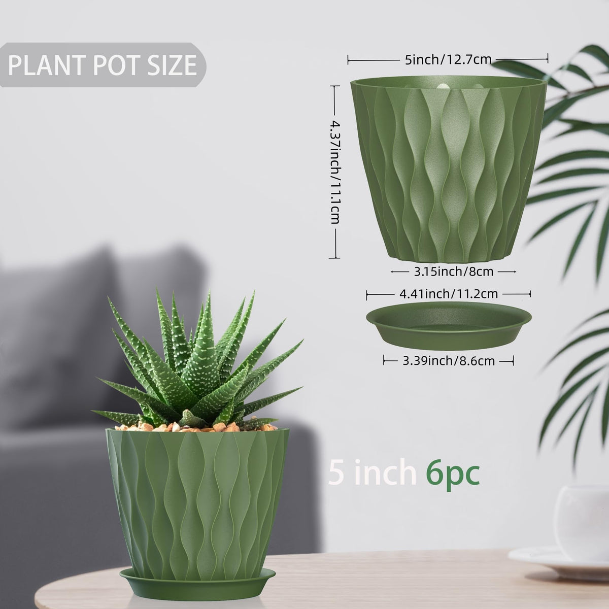 SQKH 5-inch planter pot with attached tray close-up of the tray.