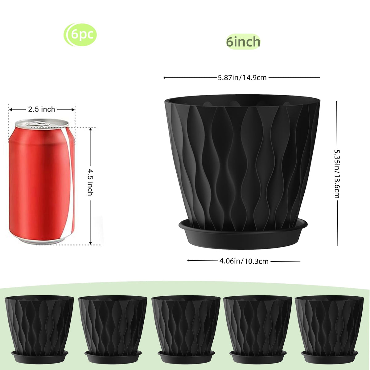 SQKH striped-pattern 6 inch pot highlights modern decor with a matte finish.