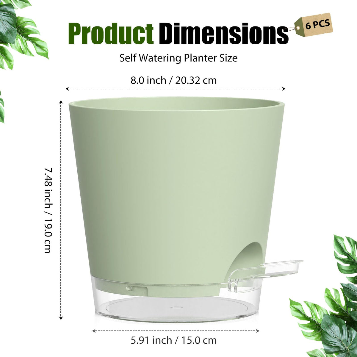 SQKH clear saucers catch excess water while showing moisture status.