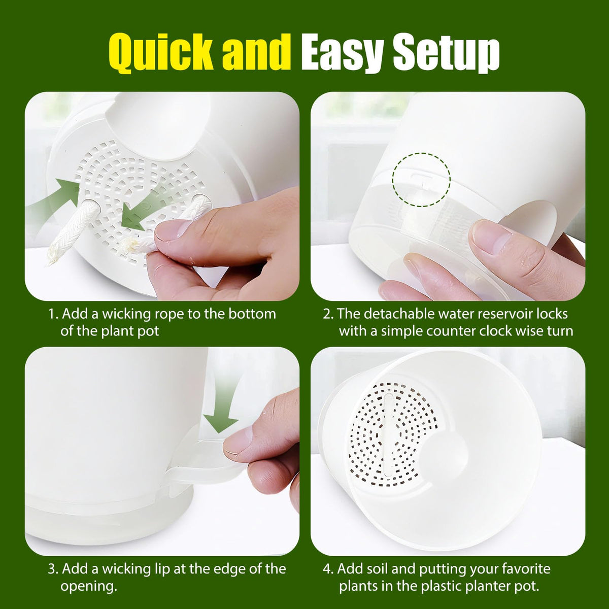 SQKH plant pots self-watering reservoir close-up demonstrates automatic moisture delivery.