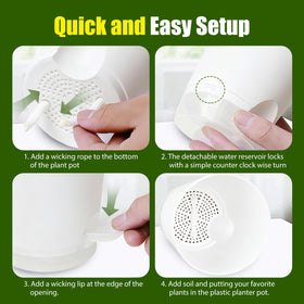 SQKH plant pots self-watering reservoir close-up demonstrates automatic moisture delivery.