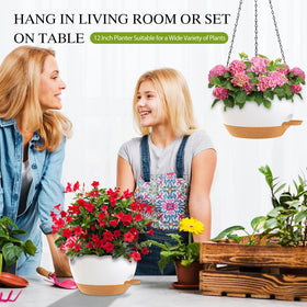 SQKH 2-pack hanging pots with chains enables versatile balcony or garden setups.