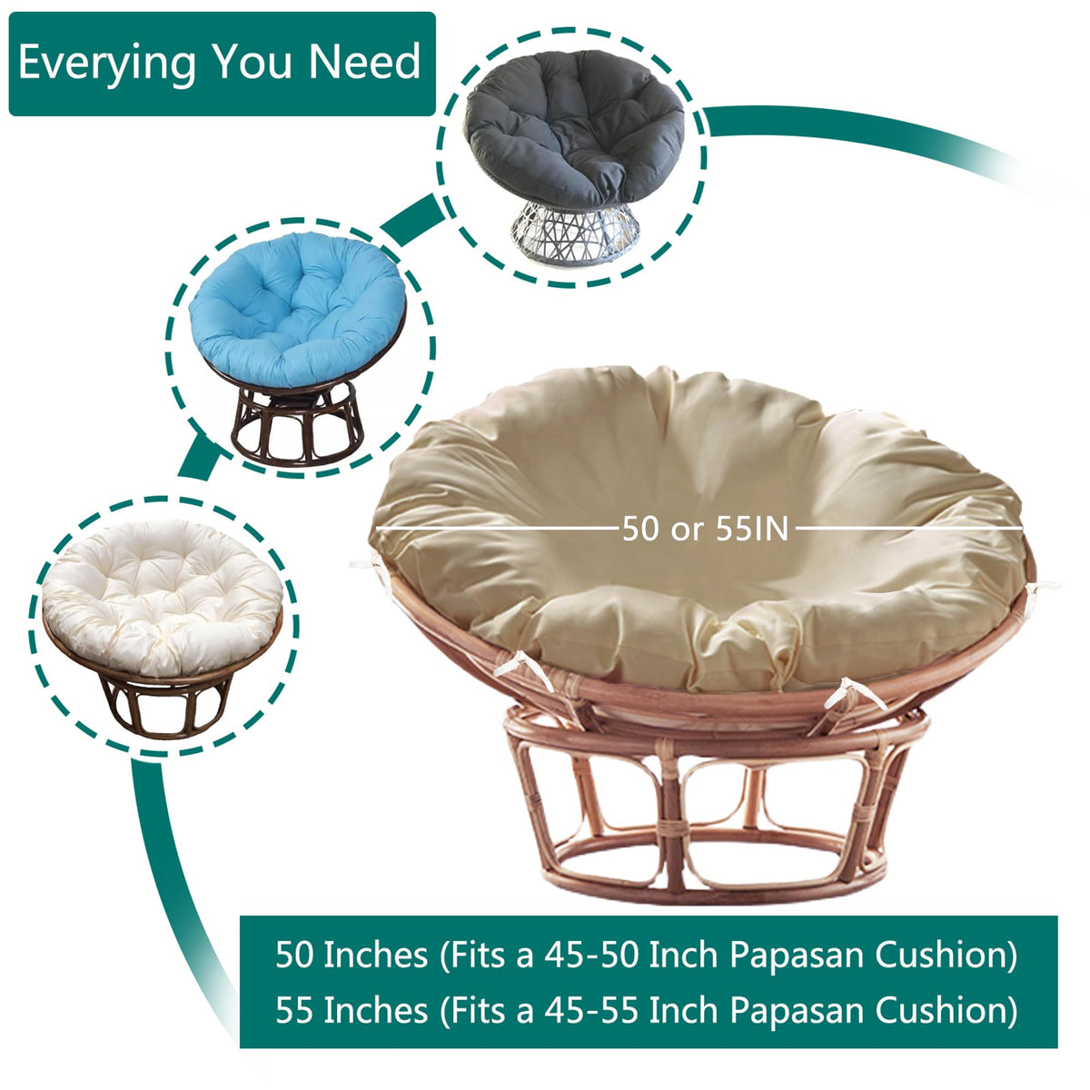 Sqodok Papasan beige back view with strap design keeps cushions centered.